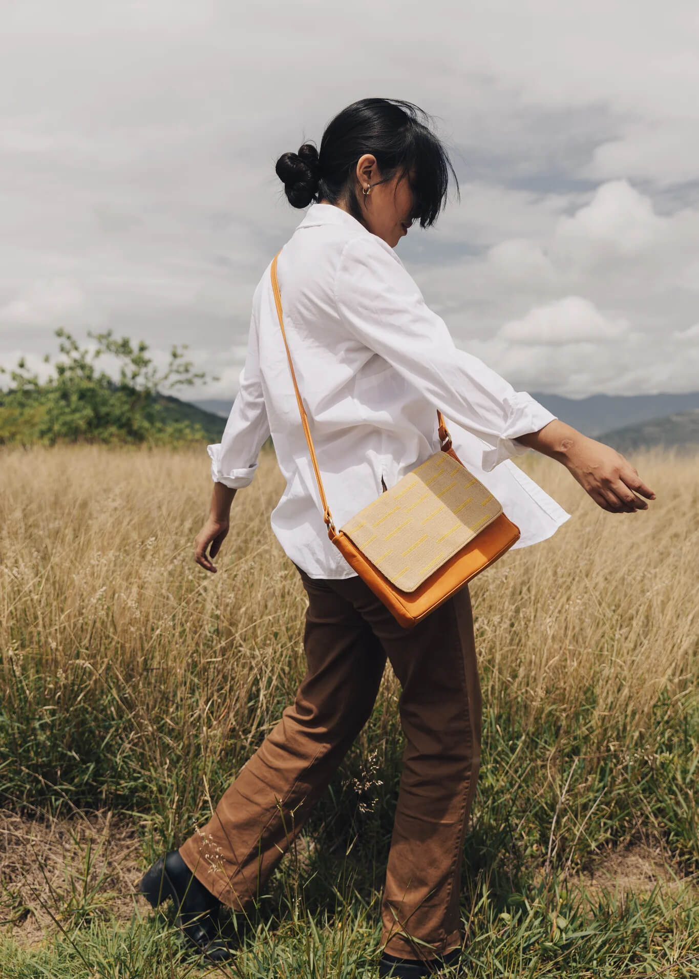 Woven leather crossbody womens bag shop fair trade gifts by Awamaki